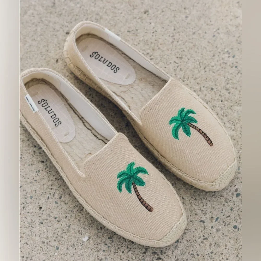 Soludos woman’s Beige Loafers with Palm Tree Design